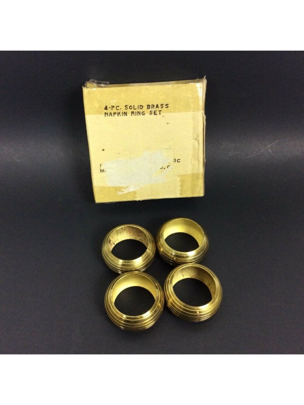 Solid Brass Napkin Ring Set of 4 Round Fluted Ribbed Holders Table Decor